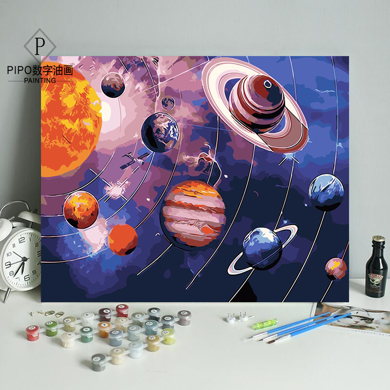 数字油画diy减压手工画油彩画星空宇宙手绘装饰画儿童挂画 太阳系