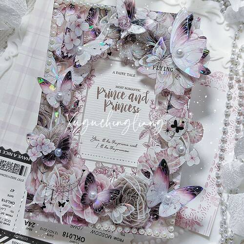 朝夕春神2蝴蝶血色雾粉拼贴胶带