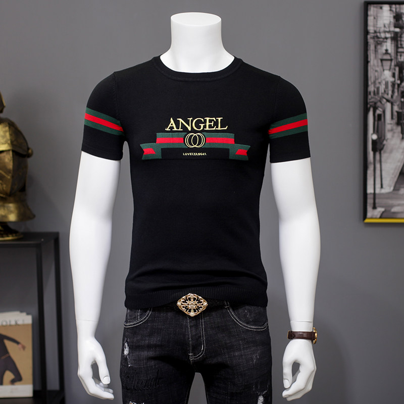 短袖毛衣男秋季新款圆领修身字母刺绣潮流t恤青年针织线衣打底衫在类目 男装, 针织衫/毛衣中 - 来自Buy2taobao.com提供专业的淘宝代购服务