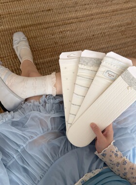 日系袜子女韩系氛围感白灰色桑蚕丝微压袜无骨花边薄款芭蕾风长袜