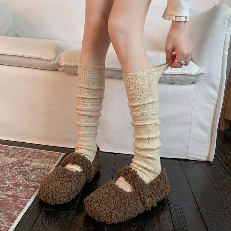 复古羊绒袜套女秋冬针织显瘦百搭小腿袜韩系甜美花边踩脚堆堆袜子