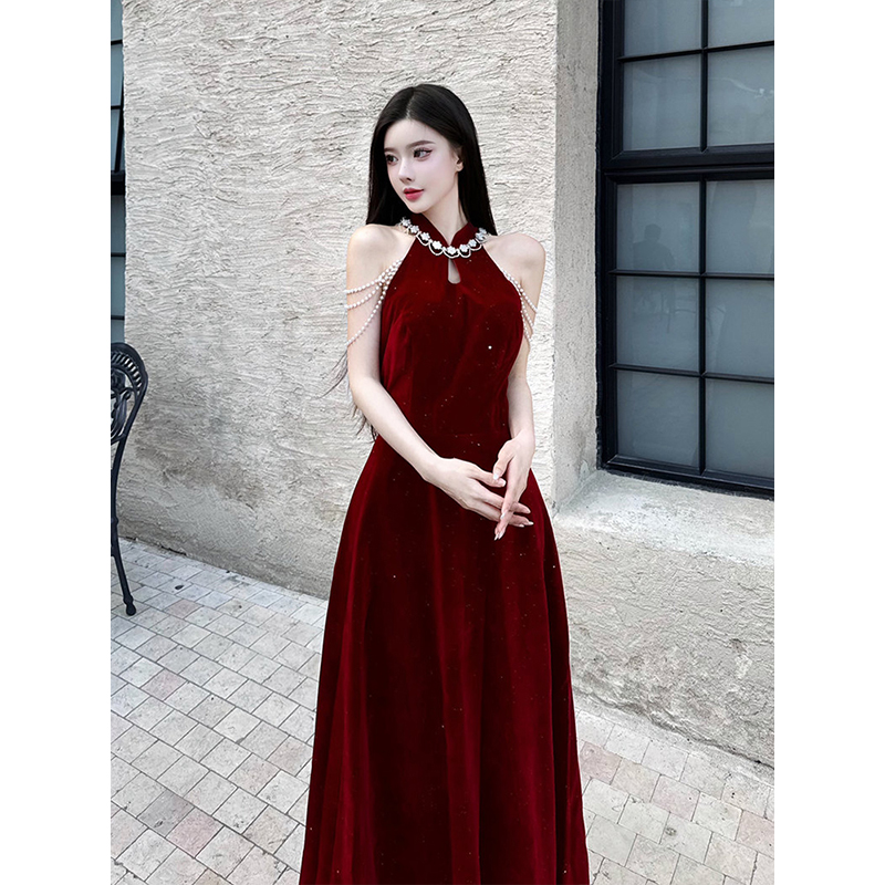 酒红色敬酒服新娘订婚礼服回门宴