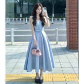 简约晚礼服女生日十八岁蓝色无袖 连衣裙领证登记连衣裙收腰高级感