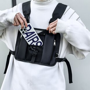 马甲式背包胸包男战术包潮牌街头运动款胸前包多功能机能风背心包