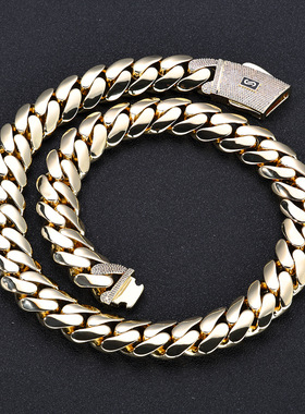 迈阿密锆石弹簧扣钛钢古巴项链