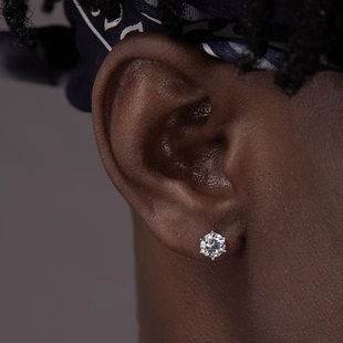 S999通体纯银钻石六爪耳钉欧美嘻哈潮流hiphop男女百搭经典款耳饰