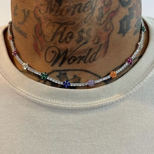 欧美彩色五花锆石网球项链嘻哈个性男女同款流行街头叠戴项饰配饰