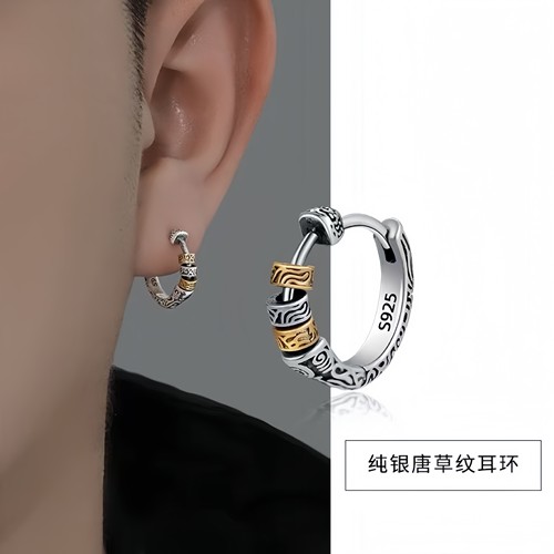 S925纯银双色唐草耳环