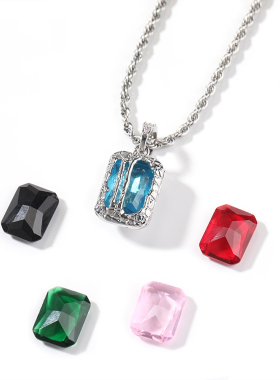 欧美新款嘻哈翻盖彩色宝石吊坠