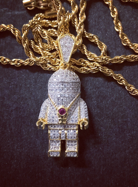 欧美嘻哈宇航员太空人满钻吊坠 情侣街头项链 Astronaut Necklac