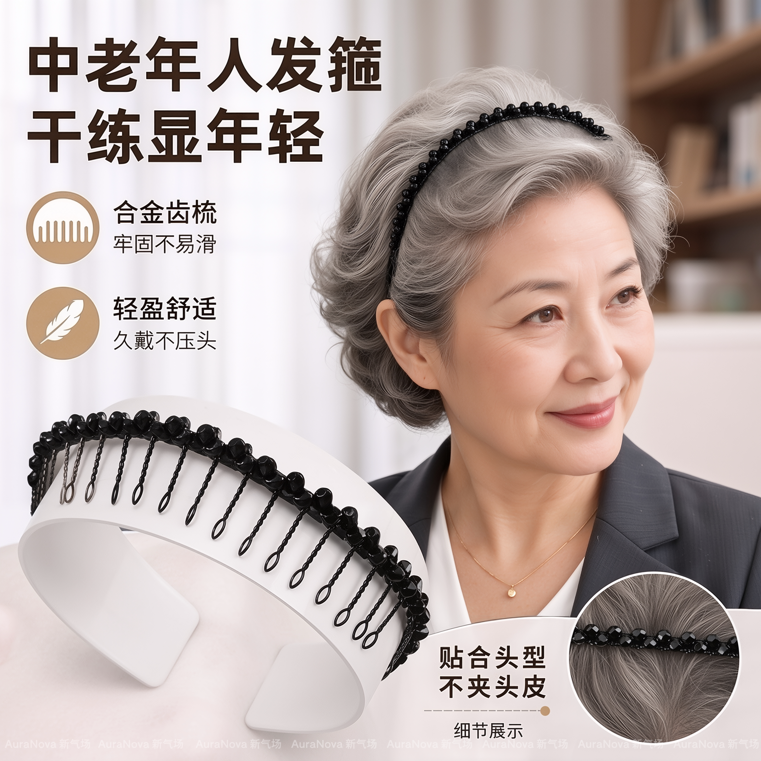中老年带钻铁丝刘海发箍