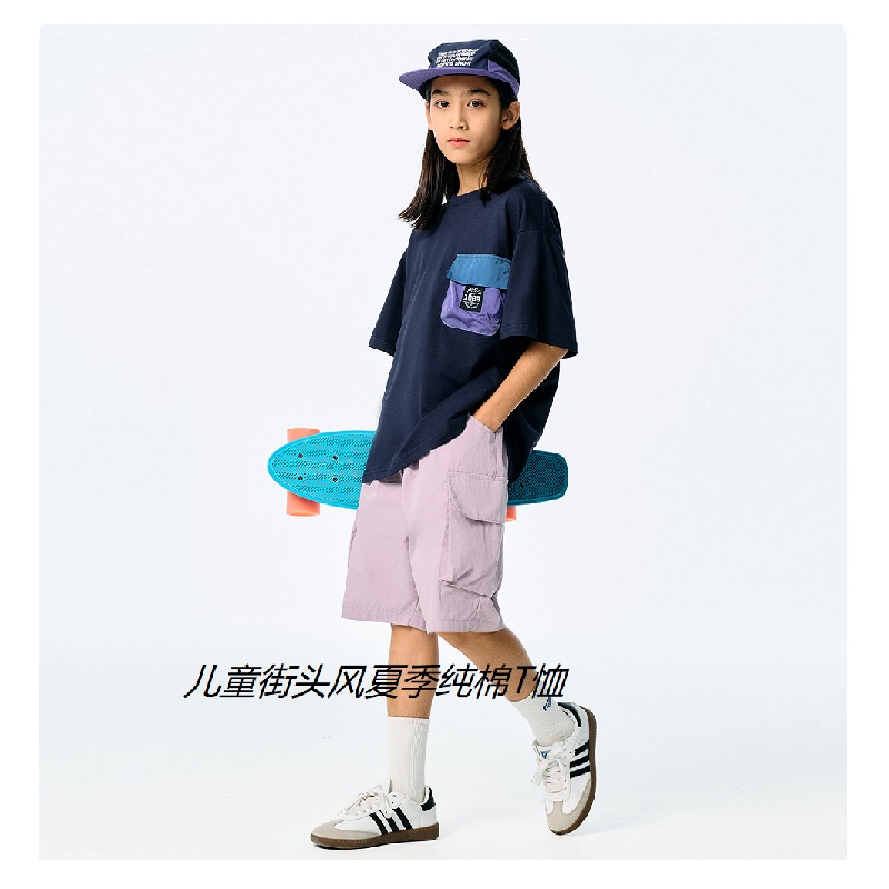 儿童夏季纯棉短袖T恤男女童工装汗衫中大童运动宽松圆领上衣日系