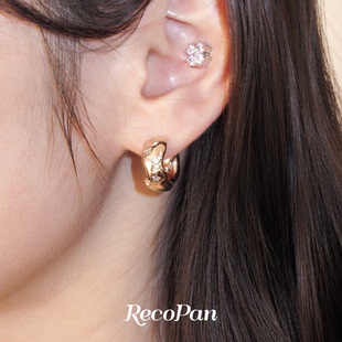 RecoPan星辰/满天星镀k金通勤小众基础款浅钛金色耳扣耳圈耳环