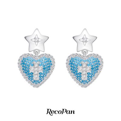 蓝色伊甸星星十字架爱心耳环