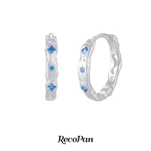 RecoPan蓝色轨迹 原创极简百搭通勤通体纯银锆石耳扣耳环