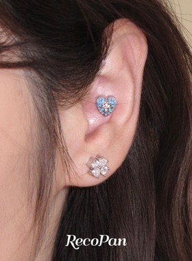 RecoPan蓝色伊甸/原创蓝松石十字架爱心小众设计感耳钉磁吸耳夹