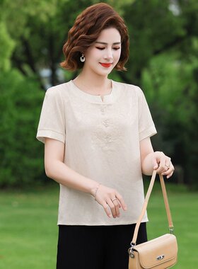 w29中年妈妈装夏装短袖t血上衣t桖40体恤d92中老年女50岁洋气T恤