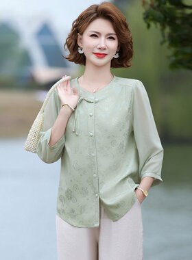 w28中老年2026新款妈妈夏装衬衫50岁60中年减龄小衫女d92夏季衬衣