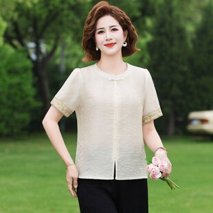 y68中老年洋气妈妈装夏装40衬衫50岁60中年减龄小衫女a96夏季衬衣