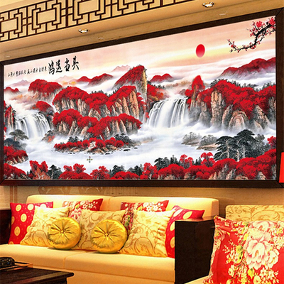 5d钻石画鸿运当头中式卧室客厅简约大气山水风景十字绣粘钻满钻