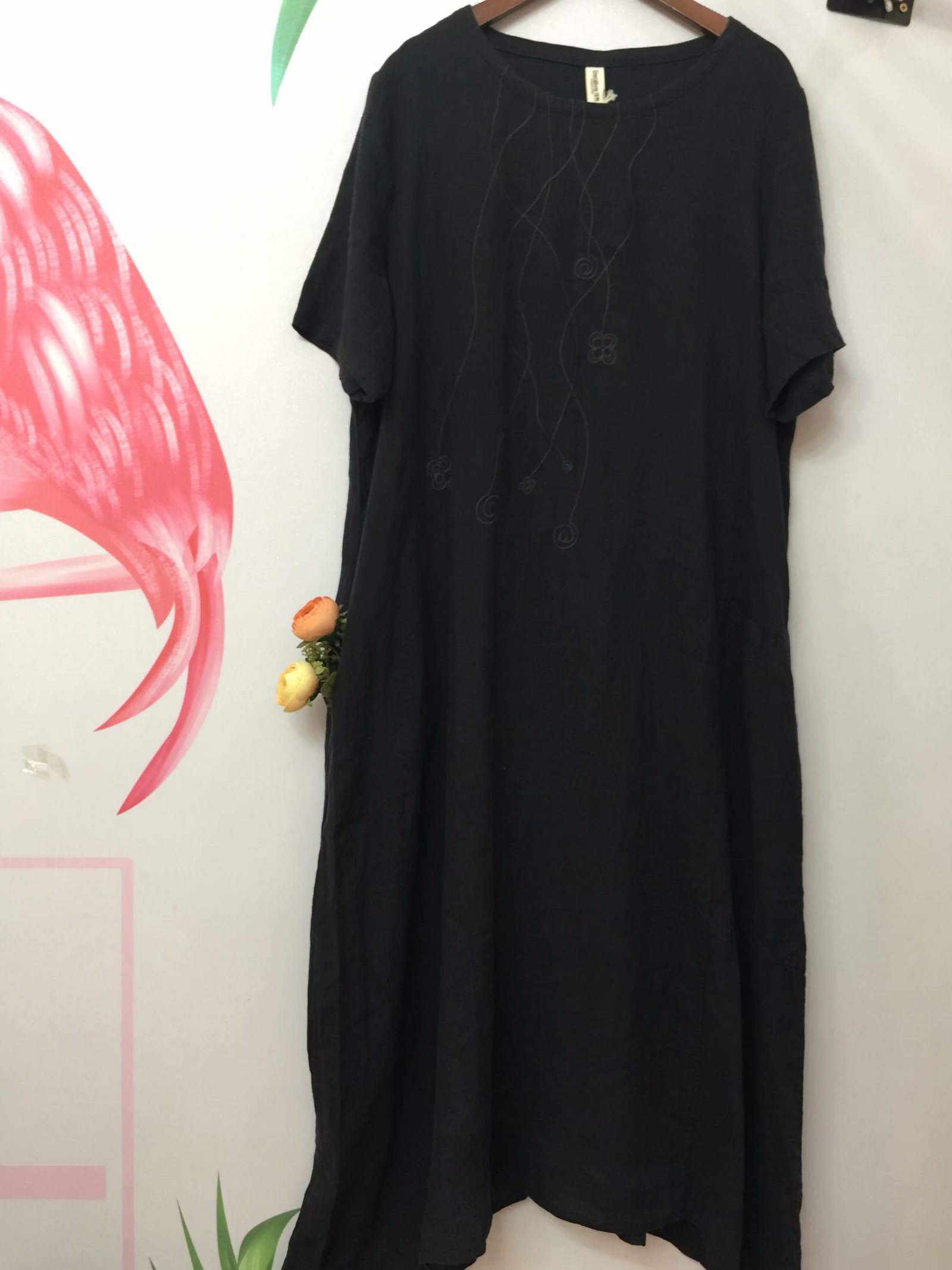 亚麻连衣裙女2020夏装新款中长款韩版宽松显瘦气质短袖长裙