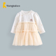 童泰女童连衣裙春秋1 3岁女宝宝拼接裙外出上衣裙子肩开公主裙