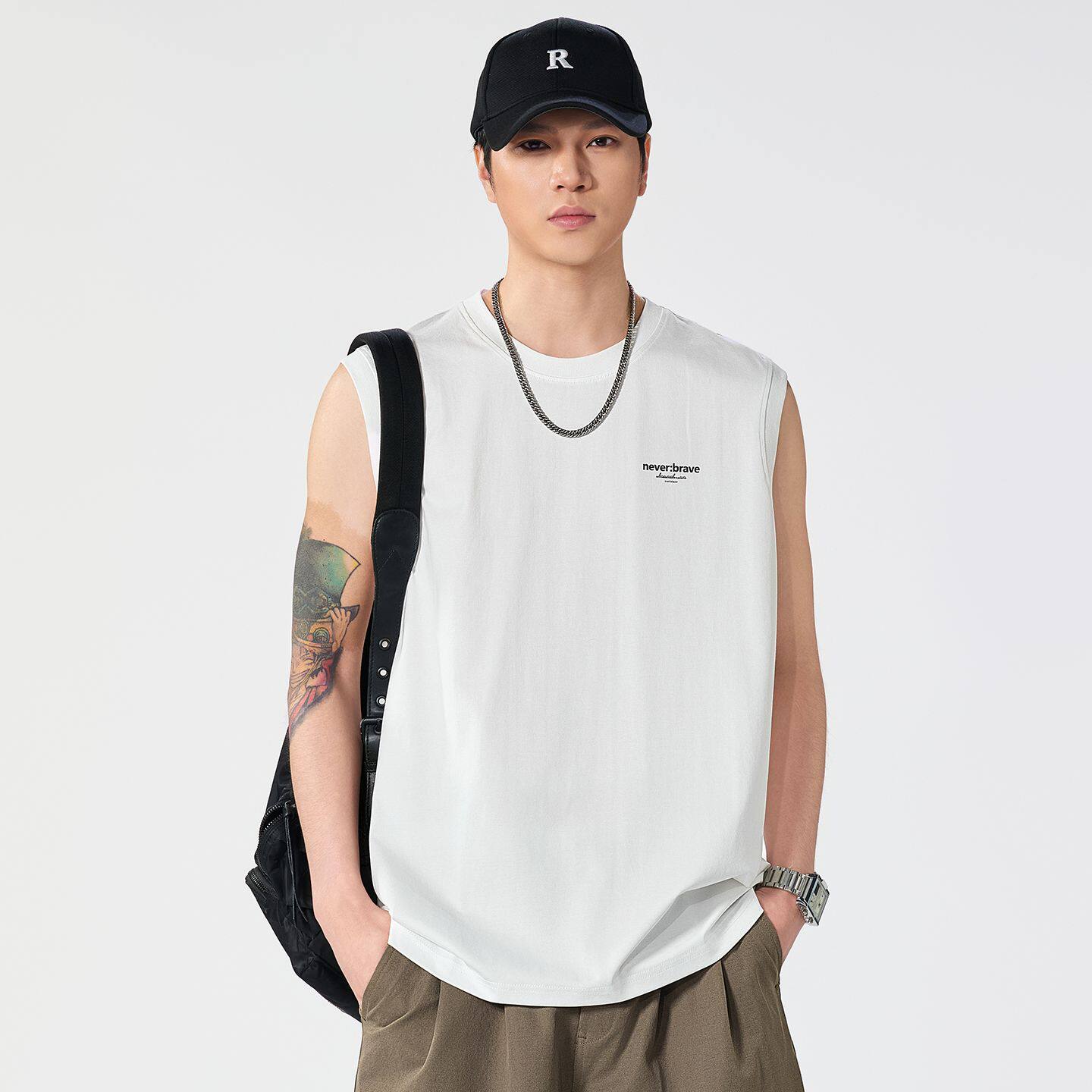 无袖背心男士2026夏季新款圆领字母印花日系复古潮流宽松百搭