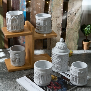 滴胶树脂香薰石膏杯花瓶收纳硅胶模具神庙水泥混凝土石膏磨具diy