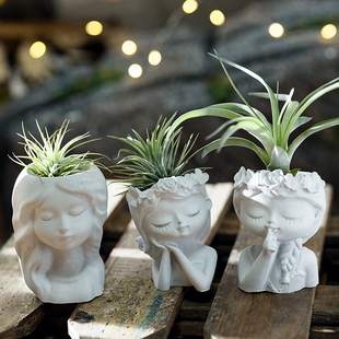 睡美人花美人盆栽树脂滴胶水泥石膏混凝土磨具人像石膏蜡烛台硅胶