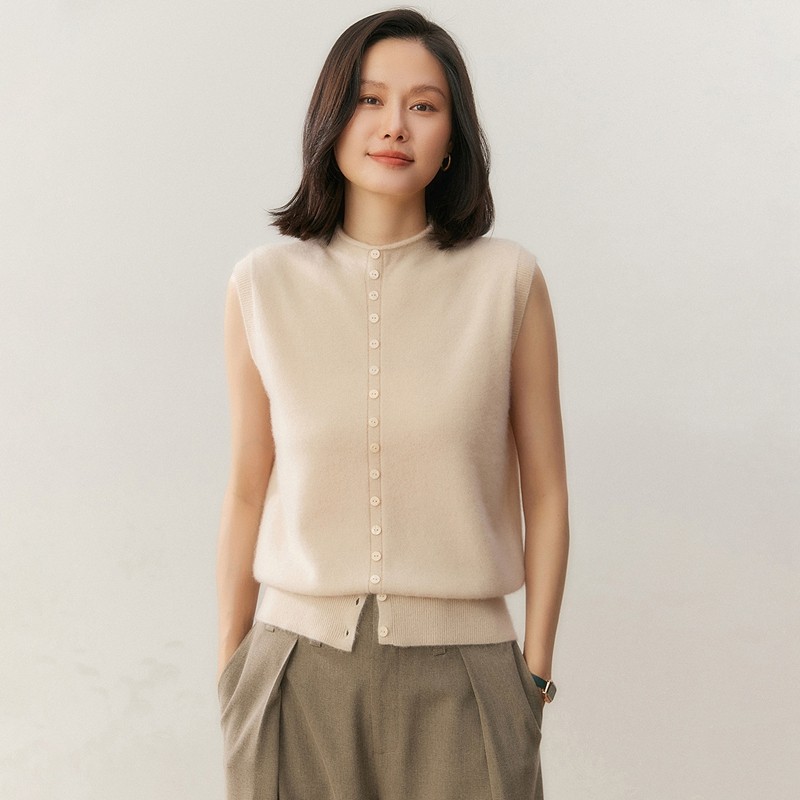 BM58021女士羊绒无袖开衫背心 单排扣半高领针织内搭秋冬叠穿外搭