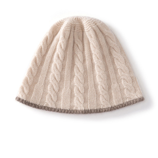 MJ1080秋冬氛围感拉满!女士羊绒麻花渔夫帽拼色针织帽保暖又时尚