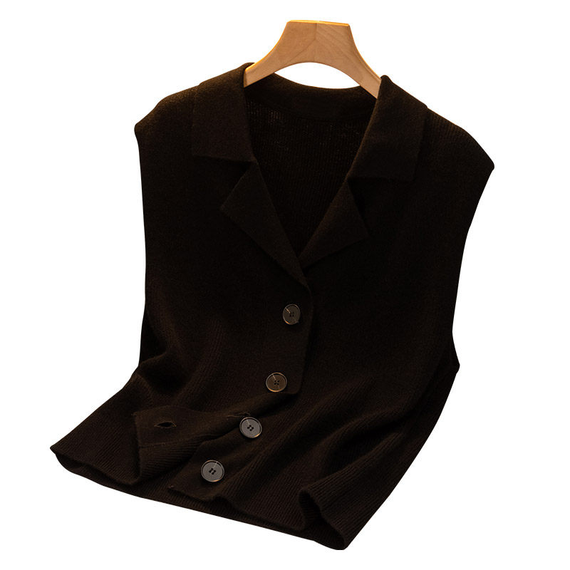 SSRH911秋冬高货女士羊绒西装领针织马甲叠穿坎肩大扣设计风格