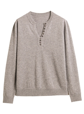 BM58027秋冬女士羊绒针织半开领毛衣 单排扣软糯针织上衣通勤内搭