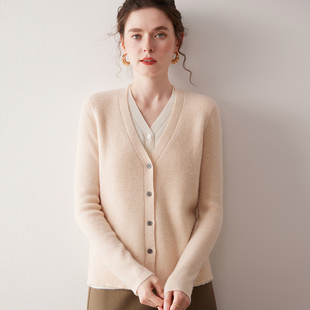 SD8009秋冬假两件V领羊绒开衫 女坑条针织外套宽松显瘦软糯拼接款