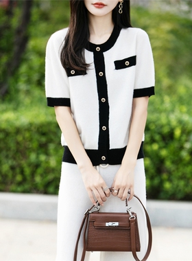 MT8300秋冬女100羊毛小香风针织套装经典撞色邂逅精致细节两件套