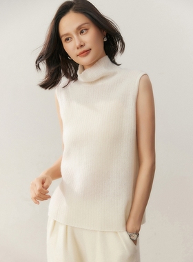 BM58020女士羊绒无袖高领背心 坑条针织内搭外穿秋冬叠穿打底衫