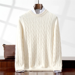 BO8074秋冬男士重磅羊绒针织衫 圆领毛衣绞花纹理可休闲外穿内搭