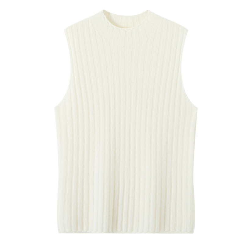 GM880秋冬坑条羊绒背心女针织衫 软糯半高领无袖修身内搭打底上衣