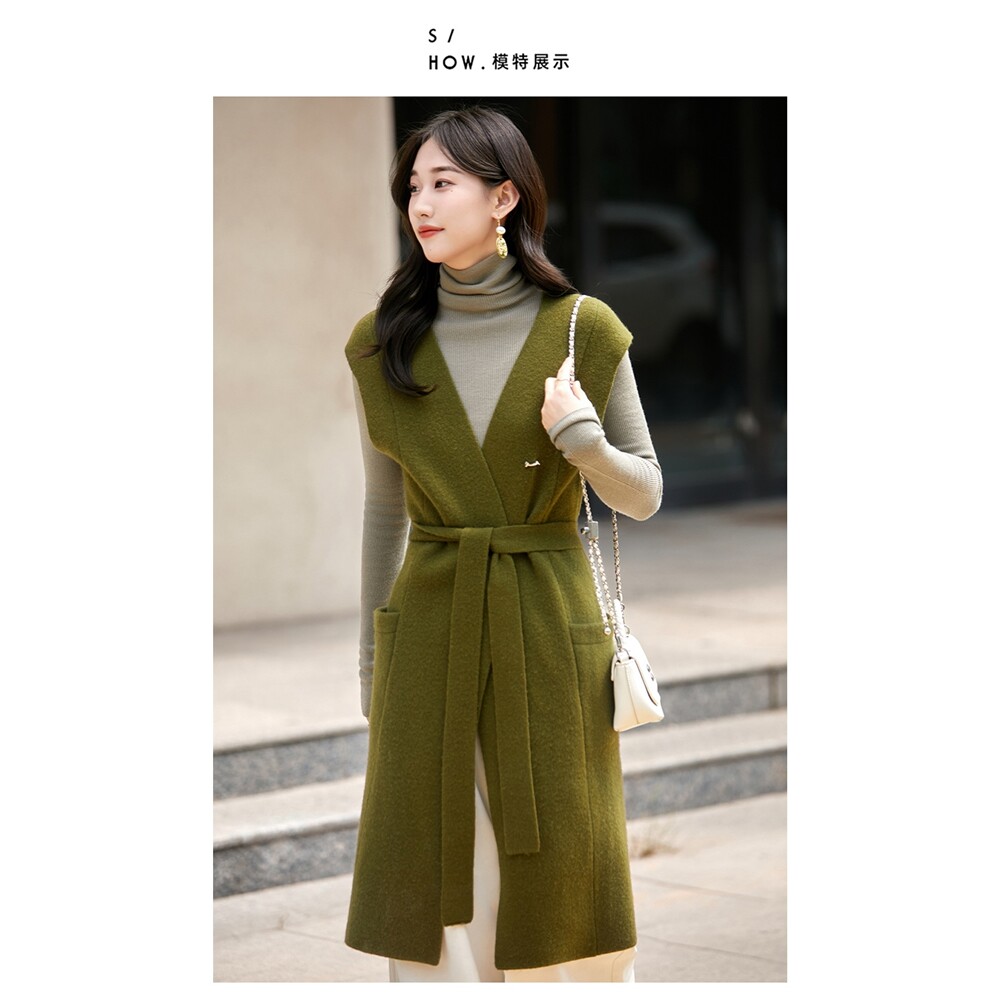 MX181秋冬法式复古叠穿马甲100%羊毛背心裙 保暖收腰系带无袖裙