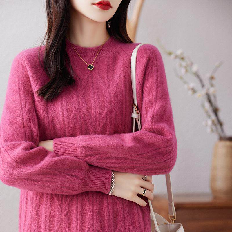 2023新款  100%纯毛麻花半高女包臀中长款针织衫-ZA23106