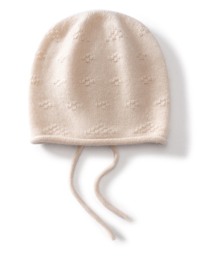 MJ1116秋冬女羊绒镂空提花护耳帽 系带设计保暖防风 百搭针织帽