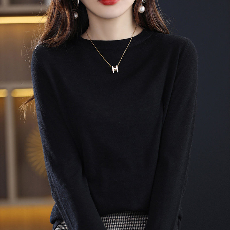 KSM810四季可穿女士薄款精纺羊毛针织衫经典圆领内搭外穿打底衫