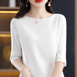 显瘦版 SET2177四季 气质一字领 针织衫 型 可穿女士精纺羊毛五分袖