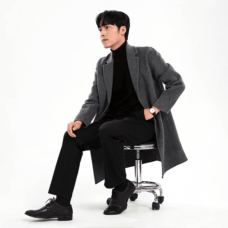 MRJY6018秋冬中款100%羊毛双面大衣男西装领宽松韩版平肩呢子外套