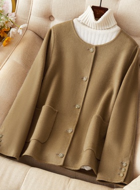 HE31081小香风双面呢羊毛大衣女短款小个子秋冬新款外套