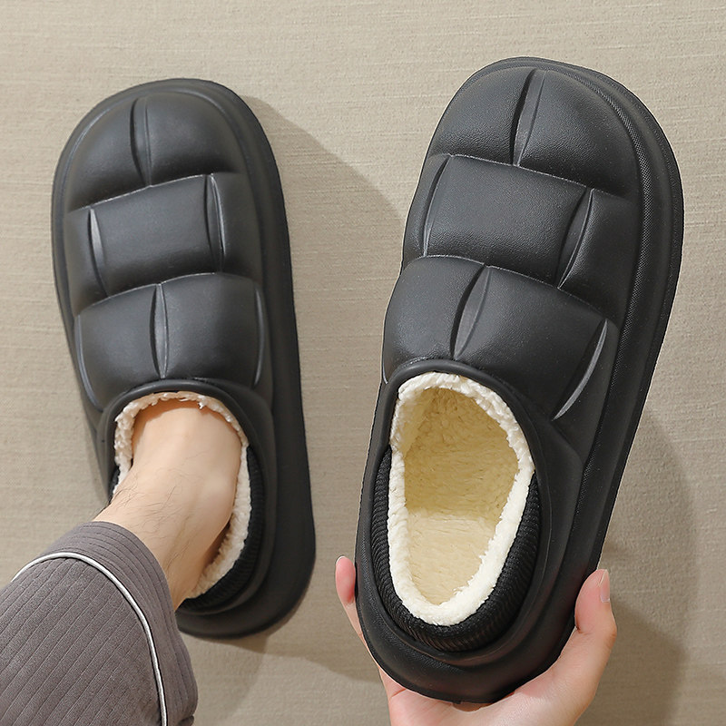 防水棉拖鞋男款冬季防滑室内居家用包跟保暖EVA毛绒男士棉鞋外穿
