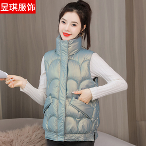 秋冬羽绒棉马甲女亮面背心坎肩棉衣2023立领保暖棉服上衣外穿外套