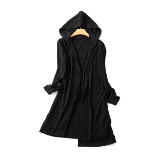 H48-3外贸单女装针织连帽薄绒慵懒风无扣披肩休闲中长款防晒外套