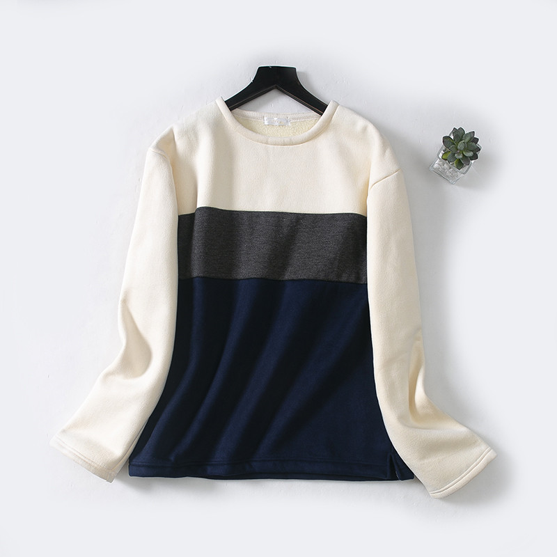 外贸清仓宽松三色拼接保暖潮卫衣