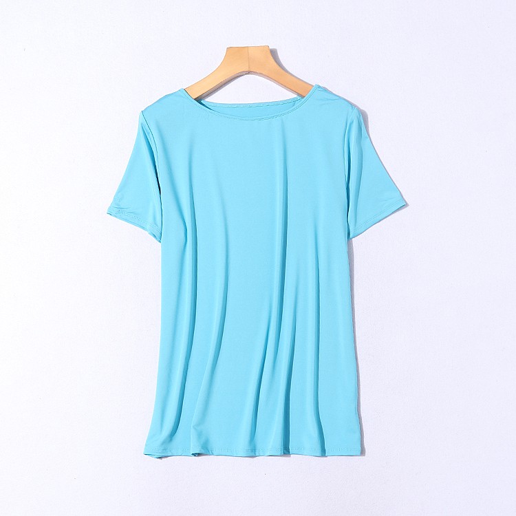简约常规纯色弹力聚酯短袖T恤衫